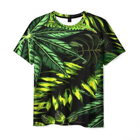 Мужская футболка 3D с принтом Листья в Курске, 100% полиэфир | прямой крой, круглый вырез горловины, длина до линии бедер | зеленый | листва | паттерн