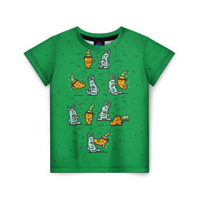 Детская футболка 3D с принтом Боевая морковь в Курске, 100% гипоаллергенный полиэфир | прямой крой, круглый вырез горловины, длина до линии бедер, чуть спущенное плечо, ткань немного тянется | animal | beast | karate | nature | rabbit | vegan | битва | бой | веган | вегетарианец | животное | зайка | зайчик | заяц | зверь | карате | кролик | морковь | овощ | природа