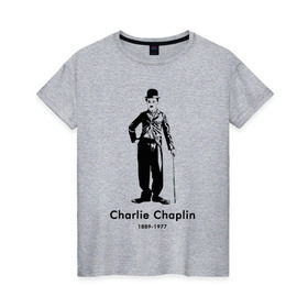 Женская футболка хлопок с принтом Чарли Чаплин в Курске, 100% хлопок | прямой крой, круглый вырез горловины, длина до линии бедер, слегка спущенное плечо | 