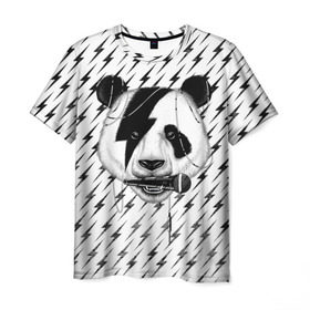 Мужская футболка 3D с принтом Панда вокалист в Курске, 100% полиэфир | прямой крой, круглый вырез горловины, длина до линии бедер | animal | bear | beast | metal | music | nature | panda | rock | sound | vocal | вокал | животное | зверь | звук | медведь | меломан | метал | мишка | музыка | панда | природа | рок