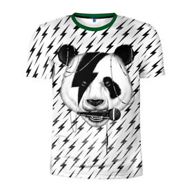 Мужская футболка 3D спортивная с принтом Панда вокалист в Курске, 100% полиэстер с улучшенными характеристиками | приталенный силуэт, круглая горловина, широкие плечи, сужается к линии бедра | animal | bear | beast | metal | music | nature | panda | rock | sound | vocal | вокал | животное | зверь | звук | медведь | меломан | метал | мишка | музыка | панда | природа | рок