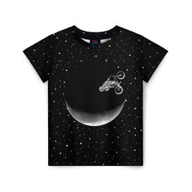 Детская футболка 3D с принтом Астронавт байкер в Курске, 100% гипоаллергенный полиэфир | прямой крой, круглый вырез горловины, длина до линии бедер, чуть спущенное плечо, ткань немного тянется | Тематика изображения на принте: astronaut | cosmonaut | cosmos | galaxy | moto | planet | space | star | universe | астронавт | байкер | вселенная | галактика | звезды | космонавт | космос | луна | мотоцикл | планета