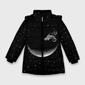 Зимняя куртка для девочек 3D с принтом Астронавт байкер в Курске, ткань верха — 100% полиэстер; подклад — 100% полиэстер, утеплитель — 100% полиэстер. | длина ниже бедра, удлиненная спинка, воротник стойка и отстегивающийся капюшон. Есть боковые карманы с листочкой на кнопках, утяжки по низу изделия и внутренний карман на молнии. 

Предусмотрены светоотражающий принт на спинке, радужный светоотражающий элемент на пуллере молнии и на резинке для утяжки. | Тематика изображения на принте: astronaut | cosmonaut | cosmos | galaxy | moto | planet | space | star | universe | астронавт | байкер | вселенная | галактика | звезды | космонавт | космос | луна | мотоцикл | планета