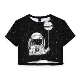 Женская футболка 3D укороченная с принтом Астронавт с шариком в Курске, 100% полиэстер | круглая горловина, длина футболки до линии талии, рукава с отворотами | Тематика изображения на принте: astronaut | cosmonaut | cosmos | dead | galaxy | moon | planet | space | star | universe | астронавт | вселенная | галактика | звезды | космонавт | космос | луна | планета | шарик