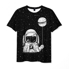 Мужская футболка 3D с принтом Астронавт с шариком в Курске, 100% полиэфир | прямой крой, круглый вырез горловины, длина до линии бедер | astronaut | cosmonaut | cosmos | dead | galaxy | moon | planet | space | star | universe | астронавт | вселенная | галактика | звезды | космонавт | космос | луна | планета | шарик