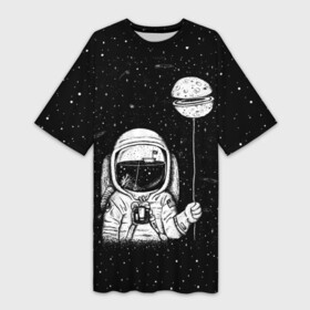 Платье-футболка 3D с принтом Астронавт с шариком в Курске,  |  | astronaut | cosmonaut | cosmos | dead | galaxy | moon | planet | space | star | universe | астронавт | вселенная | галактика | звезды | космонавт | космос | луна | планета | шарик