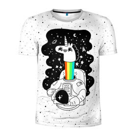 Мужская футболка 3D спортивная с принтом Единорог астронавт в Курске, 100% полиэстер с улучшенными характеристиками | приталенный силуэт, круглая горловина, широкие плечи, сужается к линии бедра | astronaut | cosmonaut | cosmos | galaxy | planet | space | star | universe | астронавт | бесконечность | вселенная | галактика | единорог | звезды | космонавт | космос | планета