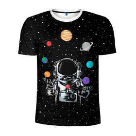 Мужская футболка 3D спортивная с принтом Космический жонглер в Курске, 100% полиэстер с улучшенными характеристиками | приталенный силуэт, круглая горловина, широкие плечи, сужается к линии бедра | Тематика изображения на принте: astronaut | cosmonaut | cosmos | galaxy | planet | space | star | universe | астронавт | вселенная | галактика | звезды | земля | космонавт | космос | луна | марс | планета | сатурн | уран