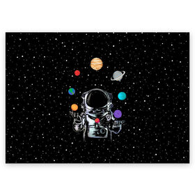Поздравительная открытка с принтом Космический жонглер в Курске, 100% бумага | плотность бумаги 280 г/м2, матовая, на обратной стороне линовка и место для марки
 | astronaut | cosmonaut | cosmos | galaxy | planet | space | star | universe | астронавт | вселенная | галактика | звезды | земля | космонавт | космос | луна | марс | планета | сатурн | уран
