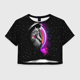 Женская футболка 3D укороченная с принтом Космический кот в Курске, 100% полиэстер | круглая горловина, длина футболки до линии талии, рукава с отворотами | astronaut | cat | cosmonaut | cosmos | galaxy | kitty | space | universe | астронавт | вселенная | галактика | звезды | космонавт | космос | кот | котик | кошка