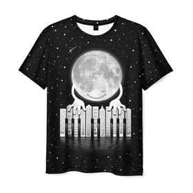 Мужская футболка 3D с принтом Лунная мелодия в Курске, 100% полиэфир | прямой крой, круглый вырез горловины, длина до линии бедер | astronaut | cosmonaut | cosmos | galaxy | meteor | moon | planet | space | universe | астронавт | вселенная | галактика | звезды | космонавт | космос | луна | мелодия | музыка | ноты