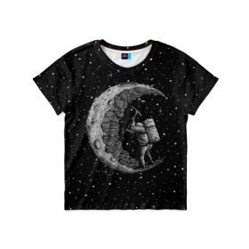 Детская футболка 3D с принтом Лунный шахтер в Курске, 100% гипоаллергенный полиэфир | прямой крой, круглый вырез горловины, длина до линии бедер, чуть спущенное плечо, ткань немного тянется | astronaut | cosmonaut | cosmos | galaxy | moon | planet | space | star | universe | астронавт | вселенная | галактика | звезды | космонавт | космос | луна | планета | шахтер