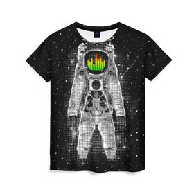 Женская футболка 3D с принтом Музыкальный космонавт в Курске, 100% полиэфир ( синтетическое хлопкоподобное полотно) | прямой крой, круглый вырез горловины, длина до линии бедер | astronaut | cosmonaut | dj | eqializer | galaxy | moon | music | planet | space | star | universe | астронавт | вселенная | галактика | диджей | космонавт | космос | музыка | эквалайзер