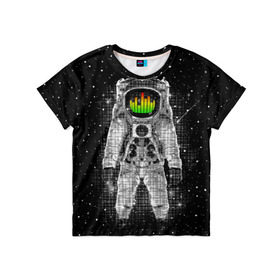 Детская футболка 3D с принтом Музыкальный космонавт в Курске, 100% гипоаллергенный полиэфир | прямой крой, круглый вырез горловины, длина до линии бедер, чуть спущенное плечо, ткань немного тянется | astronaut | cosmonaut | dj | eqializer | galaxy | moon | music | planet | space | star | universe | астронавт | вселенная | галактика | диджей | космонавт | космос | музыка | эквалайзер