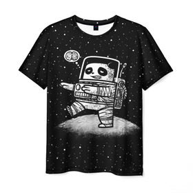 Мужская футболка 3D с принтом Панда лунатик в Курске, 100% полиэфир | прямой крой, круглый вырез горловины, длина до линии бедер | astronaut | cosmonaut | cosmos | galaxy | gravity | moon | planet | space | star | universe | астронавт | вселенная | галактика | звезды | космонавт | космос | луна | лунатик