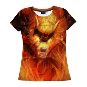 Женская футболка 3D с принтом Fire Wolf в Курске, 100% полиэфир ( синтетическое хлопкоподобное полотно) | прямой крой, круглый вырез горловины, длина до линии бедер | league of legends | lol | warwick | wolf | варвик | волк | лига легенд | лол