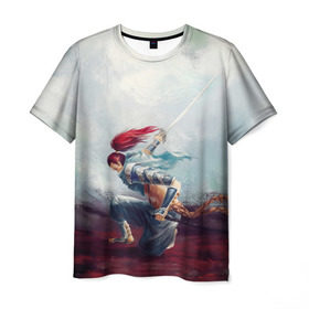 Мужская футболка 3D с принтом Ясуо в Курске, 100% полиэфир | прямой крой, круглый вырез горловины, длина до линии бедер | league of legends | lol | yasuo | лига легенд | лол | ясуо