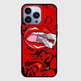 Чехол для iPhone 13 Pro с принтом Поп арт, опасная бритва в Курске,  |  | Тематика изображения на принте: blade | blood | dangerous | drop | letters | lips | pop   art | razor | бритва | буквы | губы | капля | кровь | лезвие | опасная | поп арт