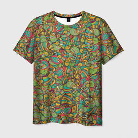 Мужская футболка 3D с принтом Узор пейсли в Курске, 100% полиэфир | прямой крой, круглый вырез горловины, длина до линии бедер | бута | восточный | индийский | капля | листья | огурцы | орнамент | паттерн