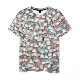 Мужская футболка 3D с принтом Российские деньги в Курске, 100% полиэфир | прямой крой, круглый вырез горловины, длина до линии бедер | Тематика изображения на принте: бабки | бабло | банк | банкнота | богатство | бумажный | купюры | куча | рубль
