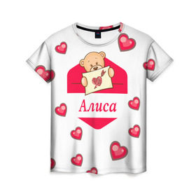 Женская футболка 3D с принтом Алиса в Курске, 100% полиэфир ( синтетическое хлопкоподобное полотно) | прямой крой, круглый вырез горловины, длина до линии бедер | женские | мишка | сердце