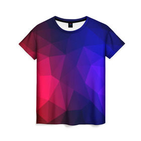 Женская футболка 3D с принтом Red&Blue в Курске, 100% полиэфир ( синтетическое хлопкоподобное полотно) | прямой крой, круглый вырез горловины, длина до линии бедер | красный | полигон | треугольники | яркий