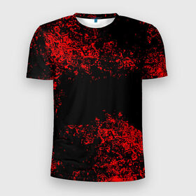 Мужская футболка 3D спортивная с принтом Капли красок в Курске, 100% полиэстер с улучшенными характеристиками | приталенный силуэт, круглая горловина, широкие плечи, сужается к линии бедра | брызки | красный | черный