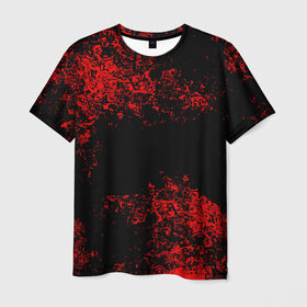 Мужская футболка 3D с принтом Капли красок в Курске, 100% полиэфир | прямой крой, круглый вырез горловины, длина до линии бедер | брызки | красный | черный