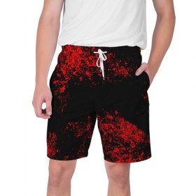 Мужские шорты 3D с принтом Капли красок в Курске,  полиэстер 100% | прямой крой, два кармана без застежек по бокам. Мягкая трикотажная резинка на поясе, внутри которой широкие завязки. Длина чуть выше колен | брызки | красный | черный