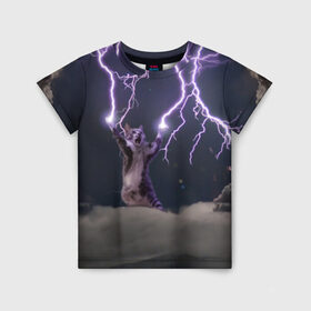 Детская футболка 3D с принтом Грозовой кошак в Курске, 100% гипоаллергенный полиэфир | прямой крой, круглый вырез горловины, длина до линии бедер, чуть спущенное плечо, ткань немного тянется | Тематика изображения на принте: lightning cat