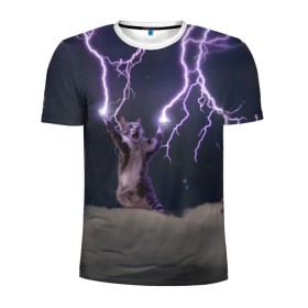 Мужская футболка 3D спортивная с принтом Грозовой кошак в Курске, 100% полиэстер с улучшенными характеристиками | приталенный силуэт, круглая горловина, широкие плечи, сужается к линии бедра | Тематика изображения на принте: lightning cat