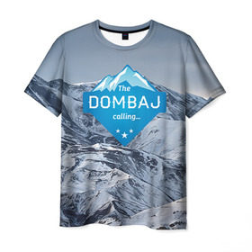 Мужская футболка 3D с принтом Домбай в Курске, 100% полиэфир | прямой крой, круглый вырез горловины, длина до линии бедер | домбай
