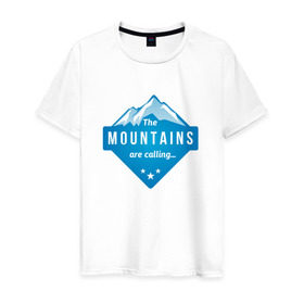 Мужская футболка хлопок с принтом Горы зовут в Курске, 100% хлопок | прямой крой, круглый вырез горловины, длина до линии бедер, слегка спущенное плечо. | альпинизм | горы | лыжи | сноуборд