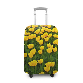 Чехол для чемодана 3D с принтом Жёлтые тюльпаны в Курске, 86% полиэфир, 14% спандекс | двустороннее нанесение принта, прорези для ручек и колес | поле | цветы | яркий