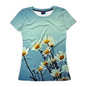 Женская футболка 3D с принтом Ромашки в Курске, 100% полиэфир ( синтетическое хлопкоподобное полотно) | прямой крой, круглый вырез горловины, длина до линии бедер | 