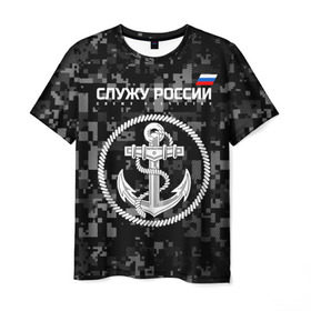 Мужская футболка 3D с принтом Служу России, ВМФ в Курске, 100% полиэфир | прямой крой, круглый вырез горловины, длина до линии бедер | армия | военно морской флот | вооружённые | русский | эмблема | якорь