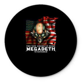 Коврик круглый с принтом Megadeth #3 в Курске, резина и полиэстер | круглая форма, изображение наносится на всю лицевую часть | Тематика изображения на принте: dave | megadeth | metal | mustaine | rattlehead | rock | thrash | vic | дейв | мастейн | мегадез | мегадет | мегедес | метал | рок | треш