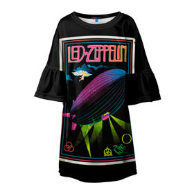 Детское платье 3D с принтом Led Zeppelin 6 в Курске, 100% полиэстер | прямой силуэт, чуть расширенный к низу. Круглая горловина, на рукавах — воланы | Тематика изображения на принте: led zeppelin | лед зеппелин | роберт плант