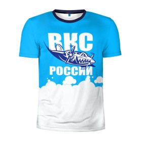 Мужская футболка 3D спортивная с принтом ВКС России в Курске, 100% полиэстер с улучшенными характеристиками | приталенный силуэт, круглая горловина, широкие плечи, сужается к линии бедра | ввс | вкс | лётчик | небо | облака | пилот | россия | самолёт
