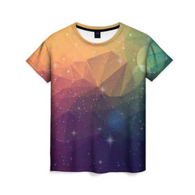 Женская футболка 3D с принтом Polygon Star в Курске, 100% полиэфир ( синтетическое хлопкоподобное полотно) | прямой крой, круглый вырез горловины, длина до линии бедер | полигоны | разноцветный | треугольники