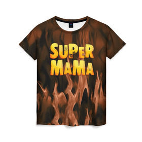 Женская футболка 3D с принтом Супер мама в Курске, 100% полиэфир ( синтетическое хлопкоподобное полотно) | прямой крой, круглый вырез горловины, длина до линии бедер | для двоих | дочка | мама | папа | парные | семейные | супер | сын | сынок