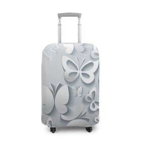 Чехол для чемодана 3D с принтом Белоснежные бабочки в Курске, 86% полиэфир, 14% спандекс | двустороннее нанесение принта, прорези для ручек и колес | бабочка | девушка | кружево. красота | нежность | полёт