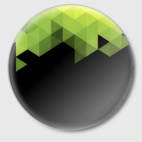 Значок с принтом Trianse Green в Курске,  металл | круглая форма, металлическая застежка в виде булавки | trianse | абстракция | бумага | геометрия | грани | изгиб | линии | оптические | полигоны | полосы | постель | розовый | сочетания | текстура | треугольники