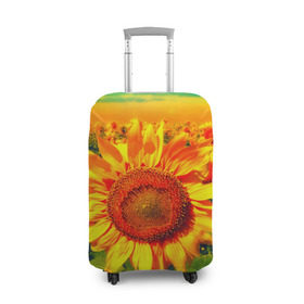 Чехол для чемодана 3D с принтом Подсолнухи в Курске, 86% полиэфир, 14% спандекс | двустороннее нанесение принта, прорези для ручек и колес | лето | подсолнух | поле | природа | цветок | яркая