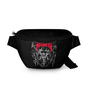 Поясная сумка 3D с принтом Megadeth в Курске, 100% полиэстер | плотная ткань, ремень с регулируемой длиной, внутри несколько карманов для мелочей, основное отделение и карман с обратной стороны сумки застегиваются на молнию | dave | megadeth | metal | mustaine | rattlehead | rock | thrash | vic | дейв | мастейн | мегадет | метал | рок | треш