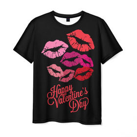 Мужская футболка 3D с принтом Happy Valentine`s Day в Курске, 100% полиэфир | прямой крой, круглый вырез горловины, длина до линии бедер | 14 | february | happy valentines day | holiday | kisses | lips | love | губы | любовь | поцелуи | праздник | счастливый день святого валентина | февраль