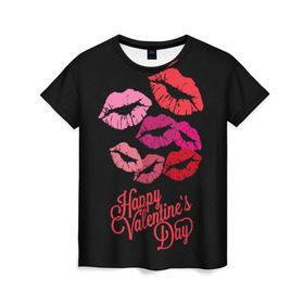 Женская футболка 3D с принтом Happy Valentine`s Day в Курске, 100% полиэфир ( синтетическое хлопкоподобное полотно) | прямой крой, круглый вырез горловины, длина до линии бедер | 14 | february | happy valentines day | holiday | kisses | lips | love | губы | любовь | поцелуи | праздник | счастливый день святого валентина | февраль