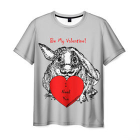 Мужская футболка 3D с принтом Be my Valentine в Курске, 100% полиэфир | прямой крой, круглый вырез горловины, длина до линии бедер | Тематика изображения на принте: 14 | animal | be my valentine | february | heart | holiday | i need you | love | rabbit | valentines day | будь моей валентинкой | день святого валентина | животное | заяц | кролик | любовь | праздник | сердце | ты мне нужен | февраль