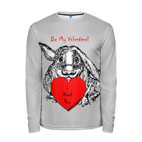 Мужской лонгслив 3D с принтом Be my Valentine в Курске, 100% полиэстер | длинные рукава, круглый вырез горловины, полуприлегающий силуэт | Тематика изображения на принте: 14 | animal | be my valentine | february | heart | holiday | i need you | love | rabbit | valentines day | будь моей валентинкой | день святого валентина | животное | заяц | кролик | любовь | праздник | сердце | ты мне нужен | февраль