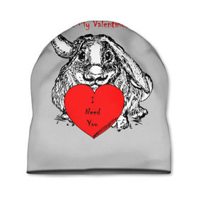 Шапка 3D с принтом Be my Valentine в Курске, 100% полиэстер | универсальный размер, печать по всей поверхности изделия | 14 | animal | be my valentine | february | heart | holiday | i need you | love | rabbit | valentines day | будь моей валентинкой | день святого валентина | животное | заяц | кролик | любовь | праздник | сердце | ты мне нужен | февраль